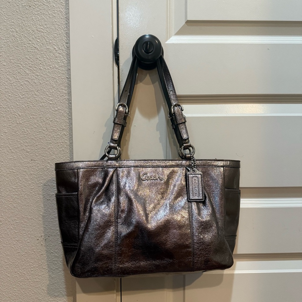 Coach Shimmering Metallic Pewter Leather Shoulder Bag